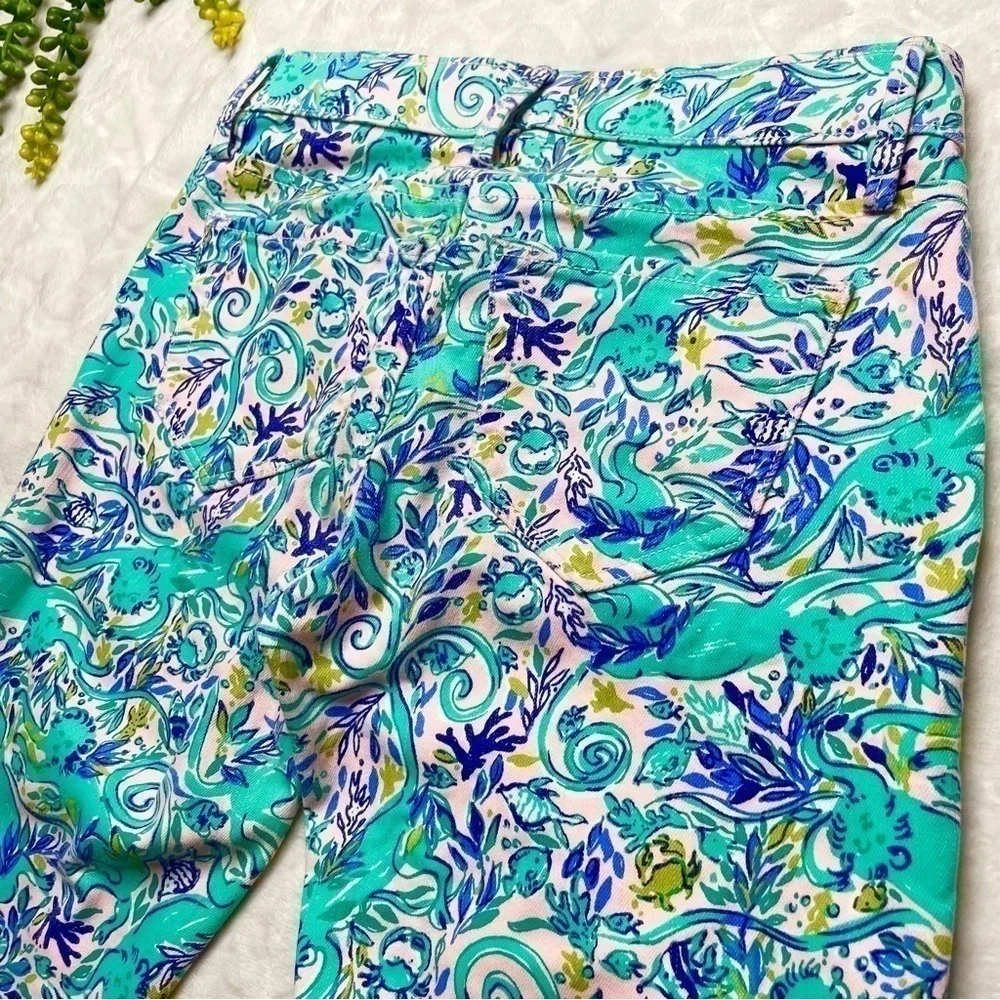 Lilly Pulitzer South Ocean Skinny Crop Pants in Monkey Sea Print Melon Fig Teal